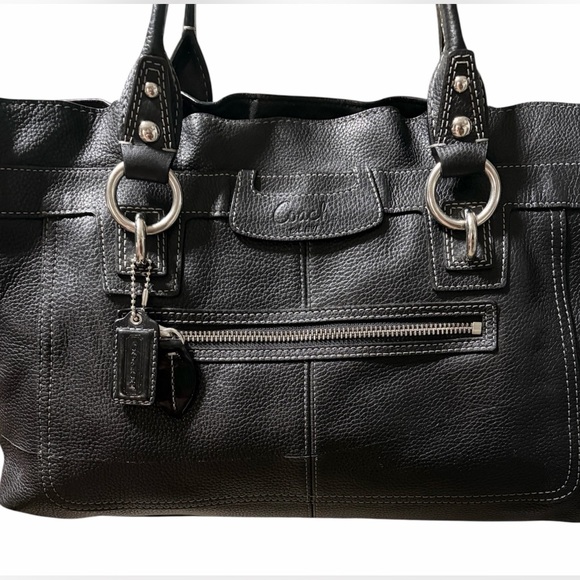 Coach Penelope Black Pebbled Leather Double Handles Satchel Shoulder Bag - Picture 10 of 13